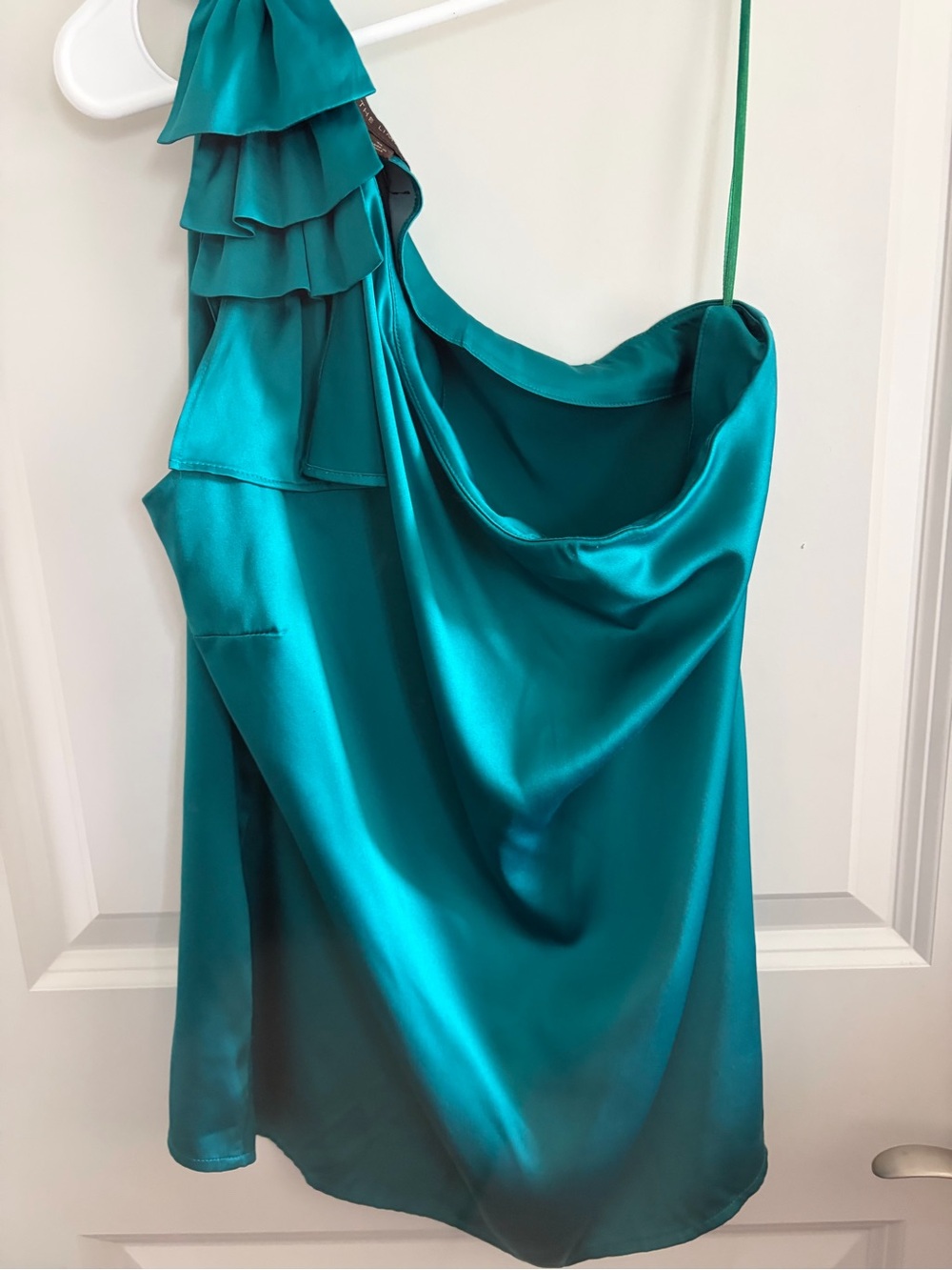 The Limited Teal Satin One-Shoulder Ruffle Dress